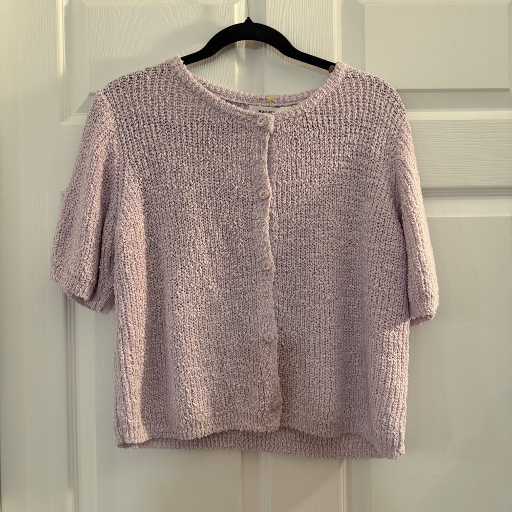 MOD REF Laura Cardigan Lavender Purple Large Short Sleeve Minimalist Casual